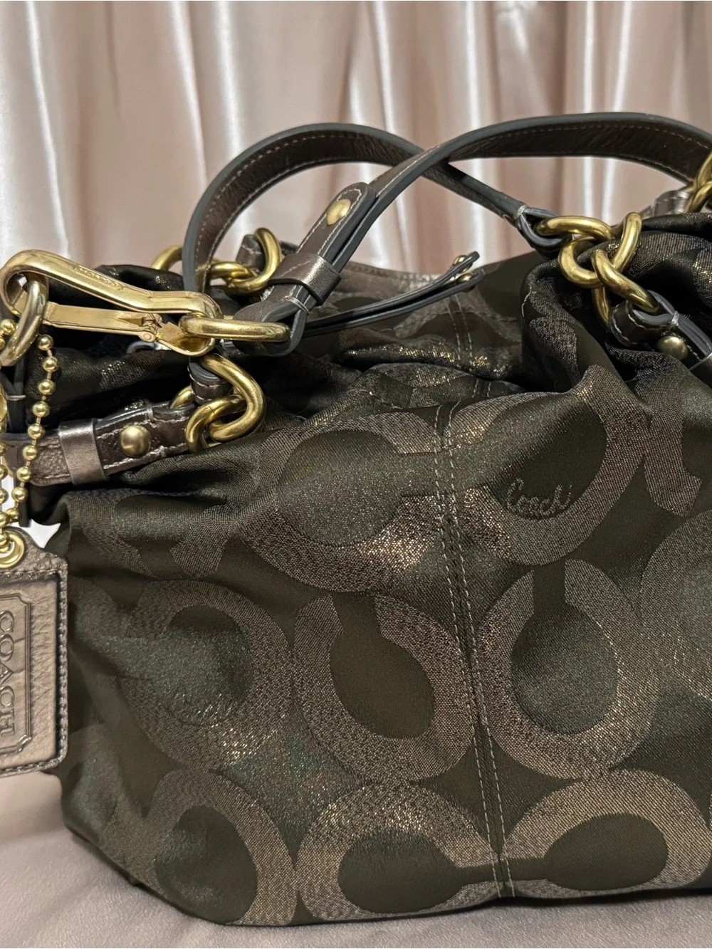 Coach Opt-Art Lurex Brooke Signature Jacquard Chain-Handle in Olive